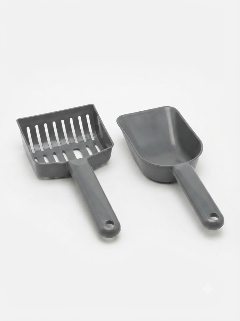 Ergonomik Delikli Kedi Kumu Küreği ve Çok Amaçlı Mama Küreği  Seti